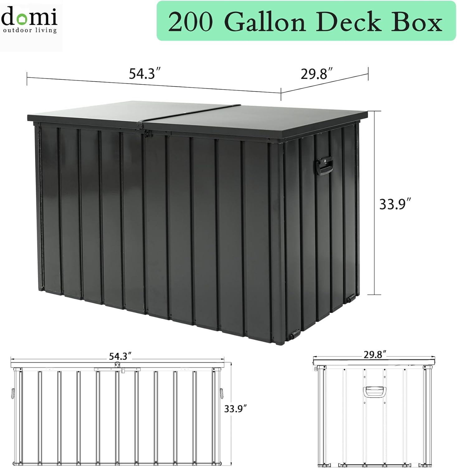 domi outdoor living  
200 Gallon Deck Box  
54.3" x 29.8" x 33.9"