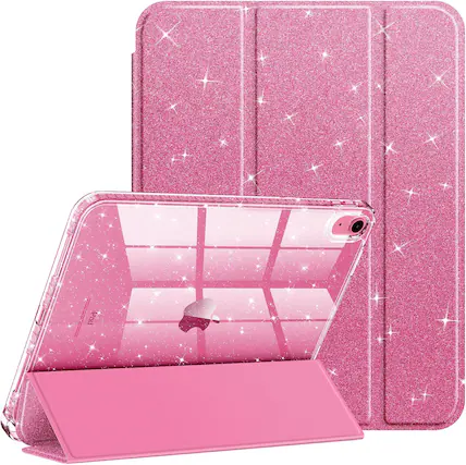 Front. Fintie - Clear Case for iPad (A16) 11th Gen 11-inch / iPad 10th Gen 10.9" | Glittering Sparkly Shockproof Cover Shiny Back Shell - Pink.
