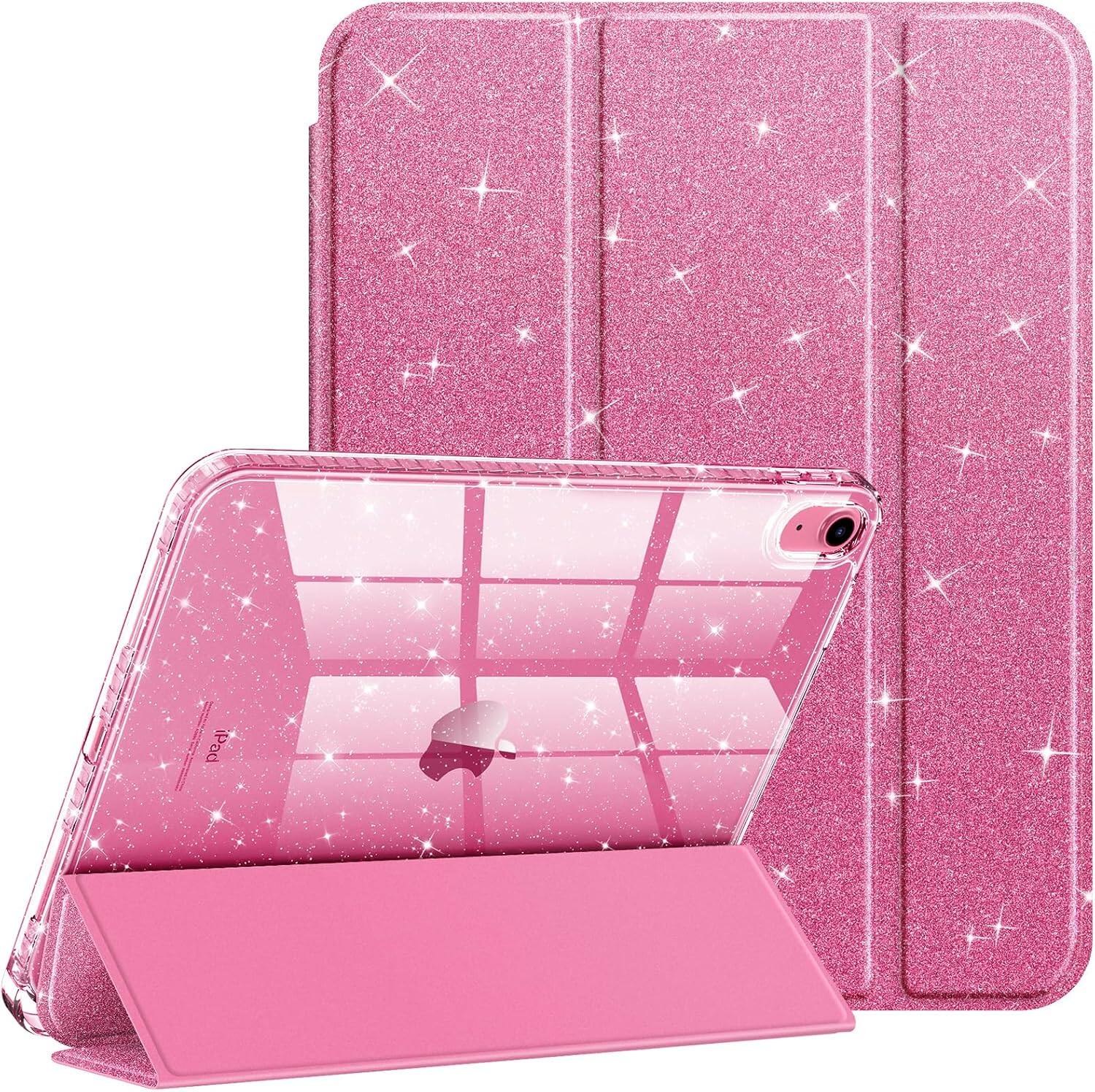 Front. Fintie - Clear Case for iPad (A16) 11th Gen 11-inch / iPad 10th Gen 10.9" | Glittering Sparkly Shockproof Cover Shiny Back Shell - Pink.