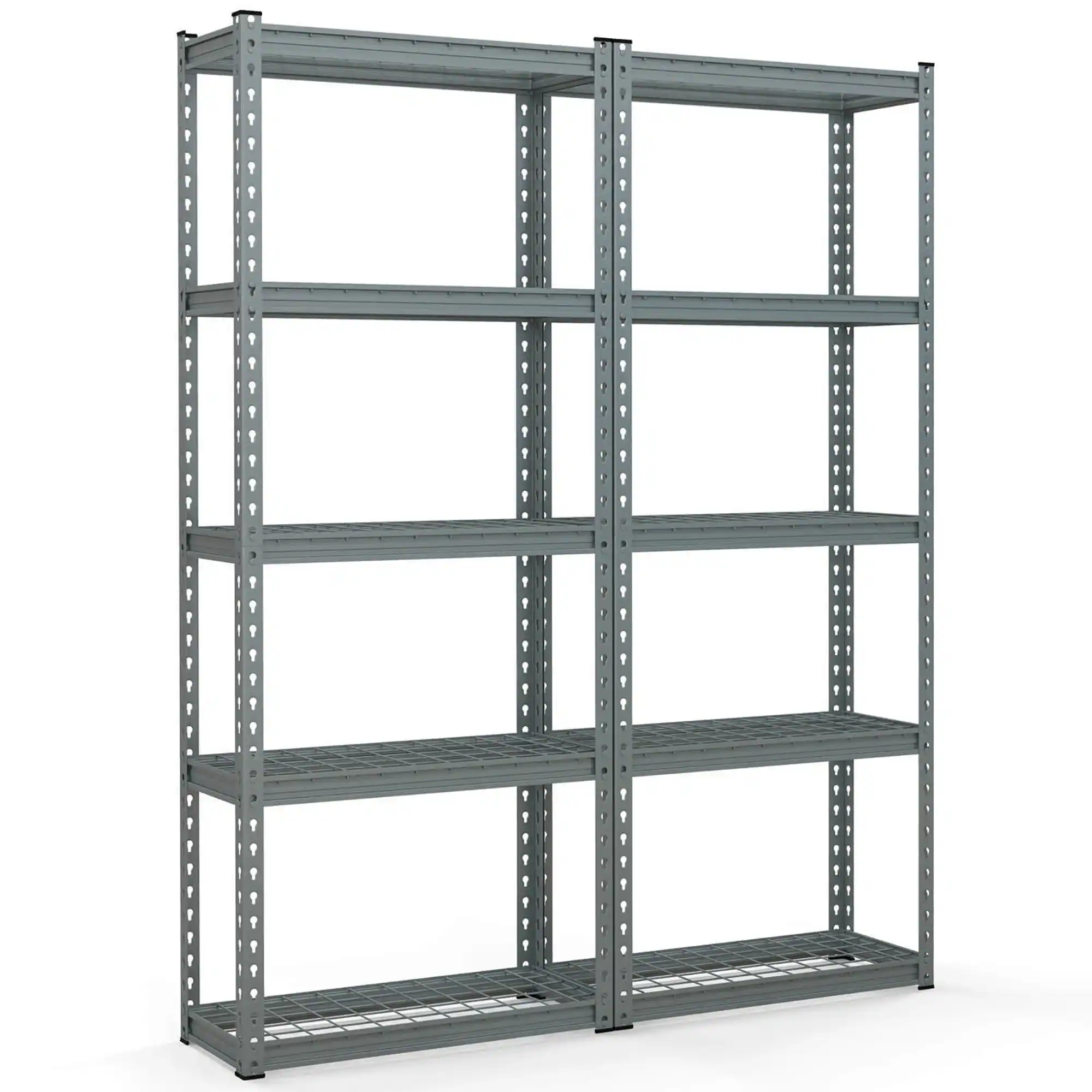 Gymax - 2 PCS 5-Tier Metal Shelving Unit Heavy Duty Wire Storage Rack with Anti-slip Foot Pads - Gray