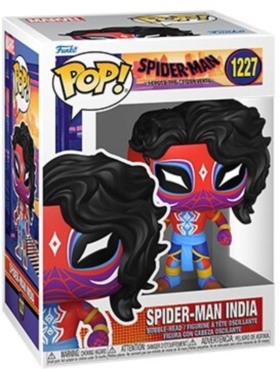 The text on the image is: "Funko POP! SPIDER-MAN 1227 MIGUEL OZUNA SPIDER-MAN INDIA FIGURA DE CABEZA OSCILANTE ATTENTION."

Corrected and grouped text: "Funko POP! SPIDER-MAN 1227 Miguel Ozaña SPIDER-MAN INDIA Figura de Cabeza Oscilante ATTENTION."