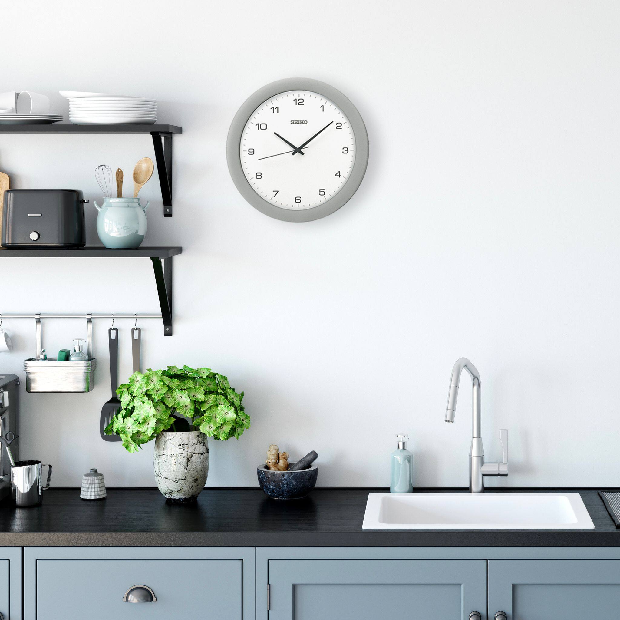 Alt View 1. Seiko - Seiko 12" Stylish Brushed Silver Metal Quiet Sweep Wall Clock - Silver Tone Metallic.