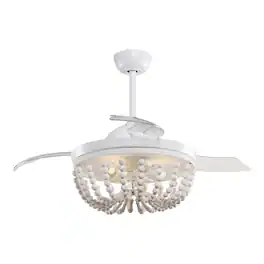 Parrot Uncle - 42" Farmhouse Wood Beaded Fandelier Ceiling Fan with Remote - Matte White