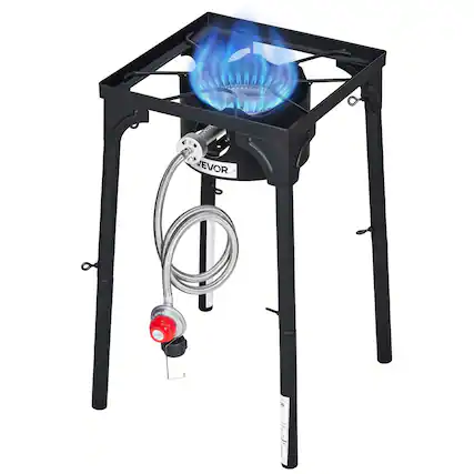 Front. VEVOR - Single Burner Outdoor Propane Gas Stove, 100,000 BTU Propane LPG Gas Camping Stove, Heavy Duty Carbon Steel Outdoor - Black.