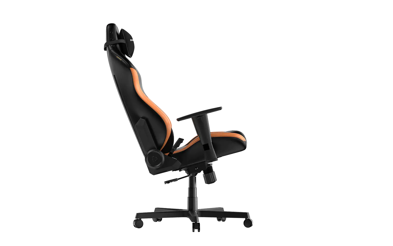 Angle. DXRacer - Drifting L ergonomic gaming chair with lumbar support, headrest, reclining feature, and adjustable height for adults. - Black and Orange.