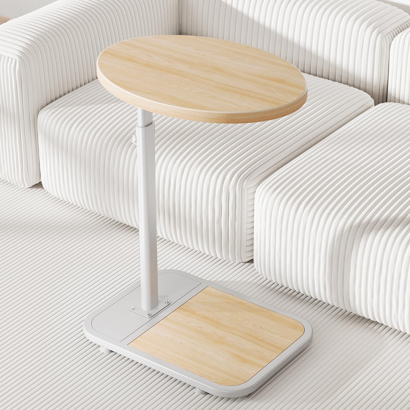 Front. Fabibe - Tv Tray Table With Infinite Adjustable Height - C-shaped Sofa End Side For Snack Laptop Desk Small Spaces - White.