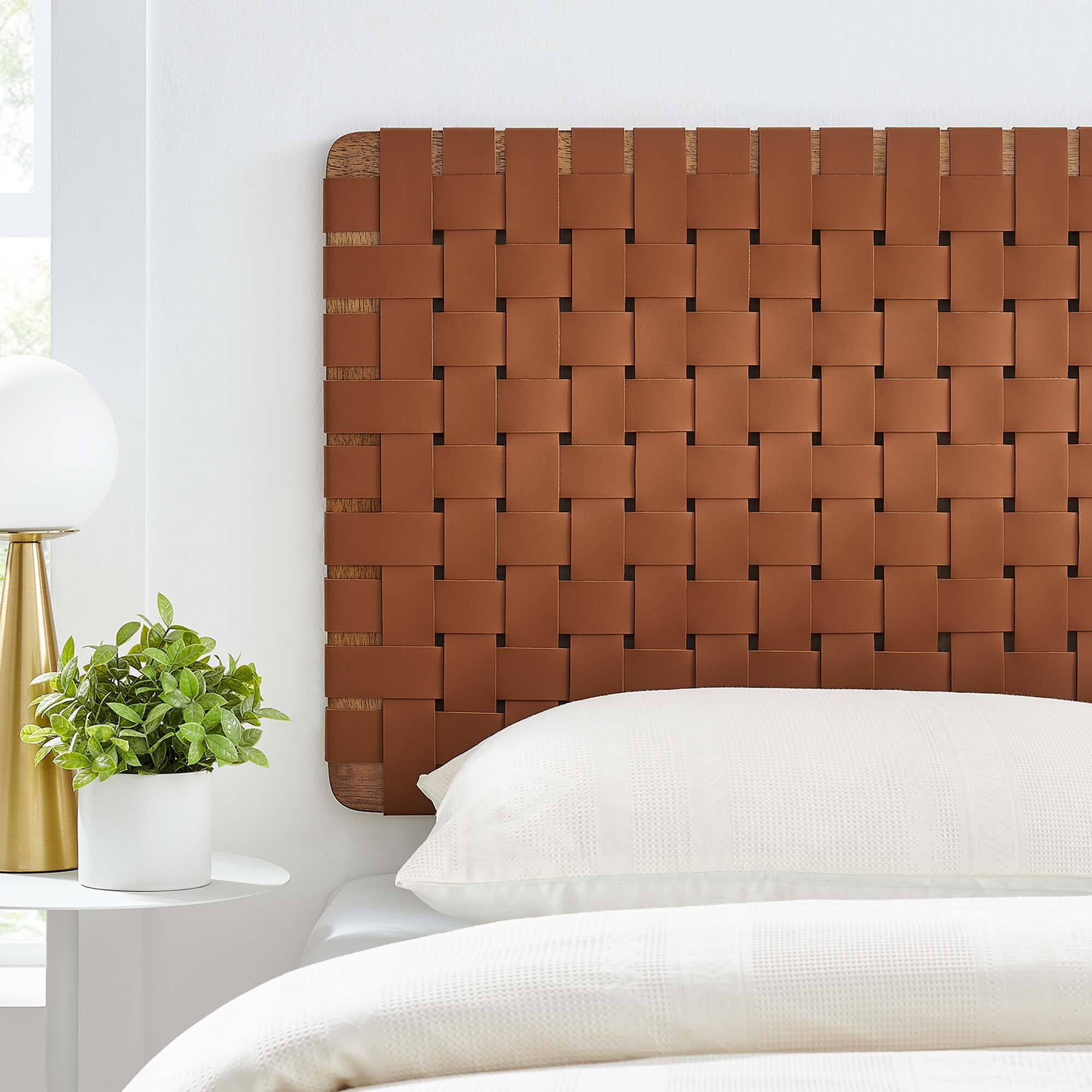 Alt View 4. Modway - Sparta Weave Wall-Mount Vegan Leather Twin Headboard by Modway - Brown.
