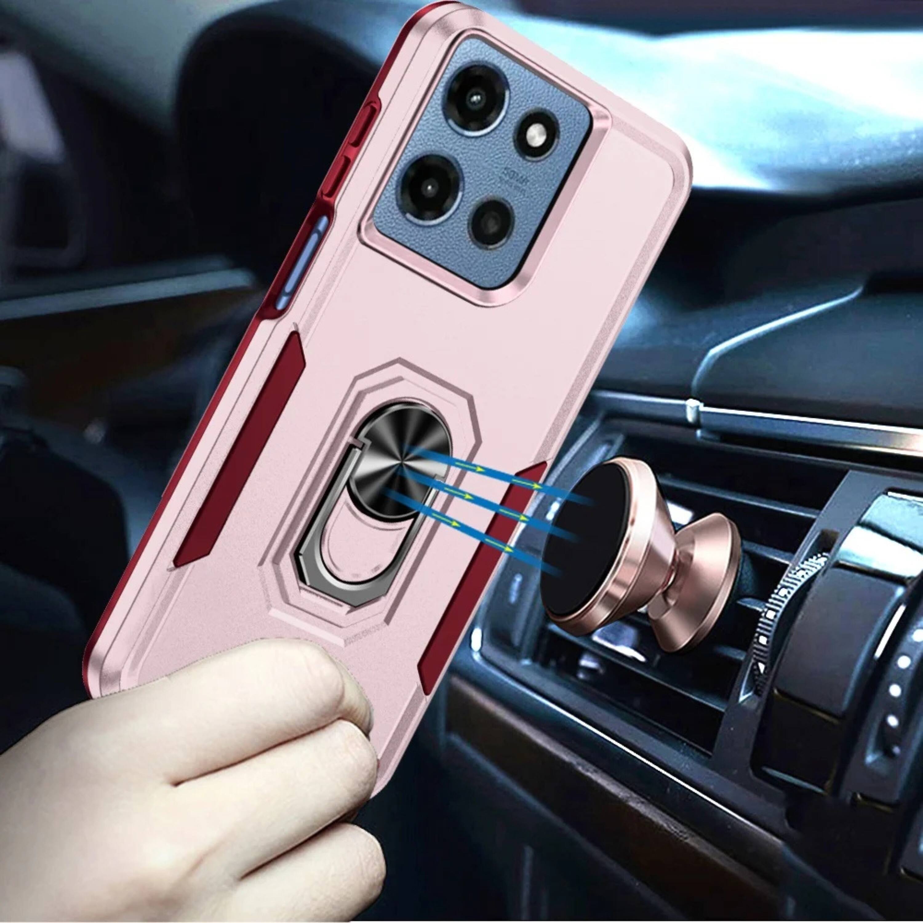 Left. Kitcheniva - Hard Outer Shell Soft Inner Rubber Phone Case With Metal Ring Stand Tempered Glass For Moto G 2025/2026/G Play 2026 Pink - Pink.