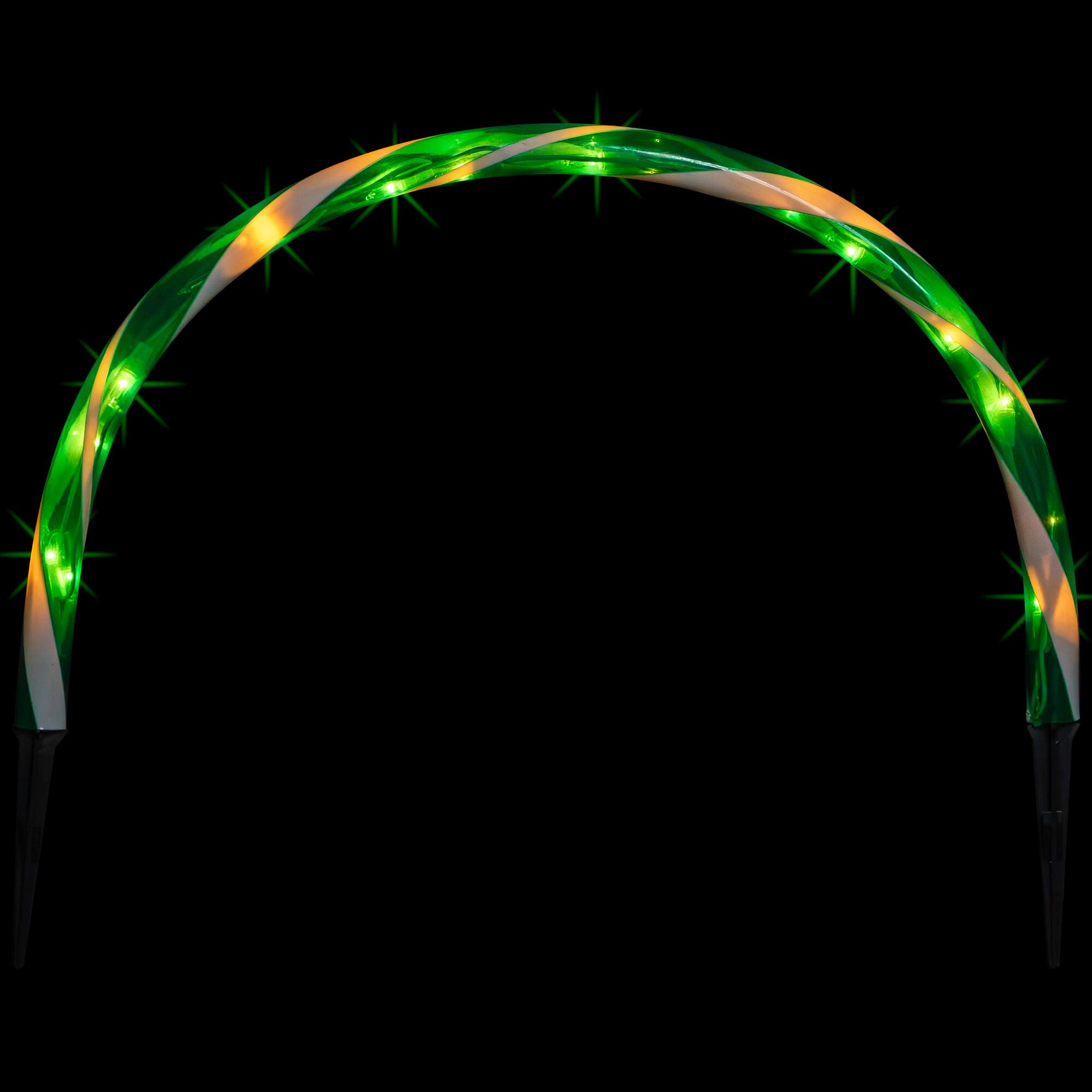 Alt View 4. Northlight - Lighted Candy Cane Outdoor Christmas Arch Pathway Markers - 11" - Green - Set of 3 - Green.