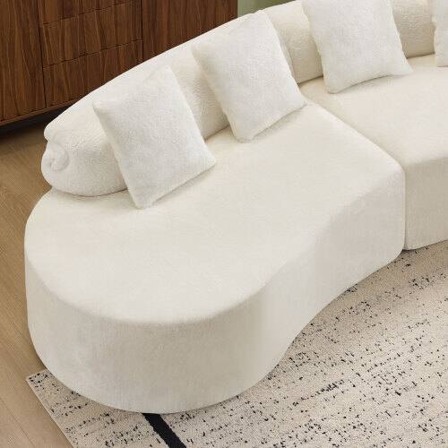 Back. Anysun - Modern Curved Flannelette Sofa, Multi-Seat Creative Design for Living Room with Pillow Set - White.