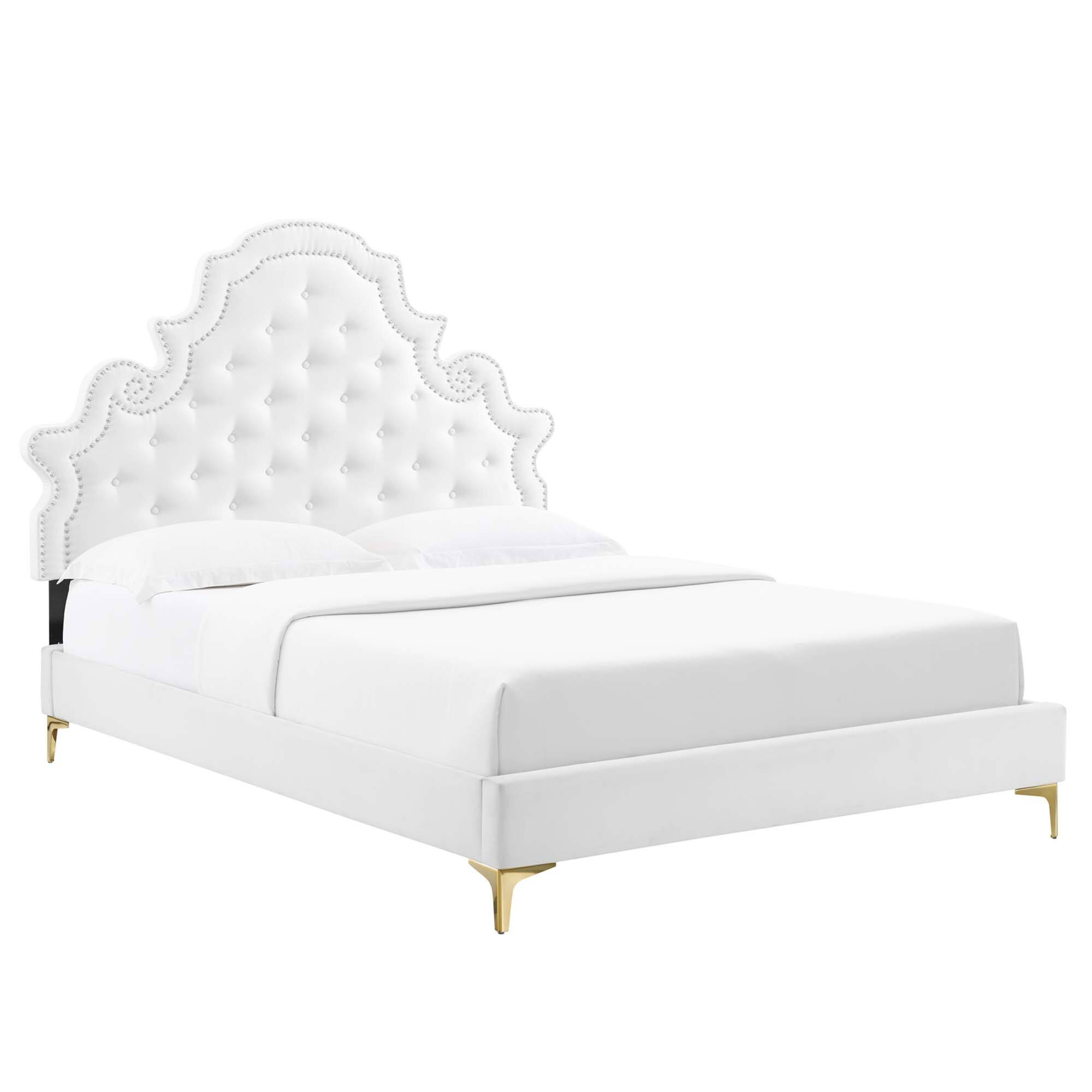 Angle. Modway - Primrose Performance Velvet Queen Platform Bed - Blue.