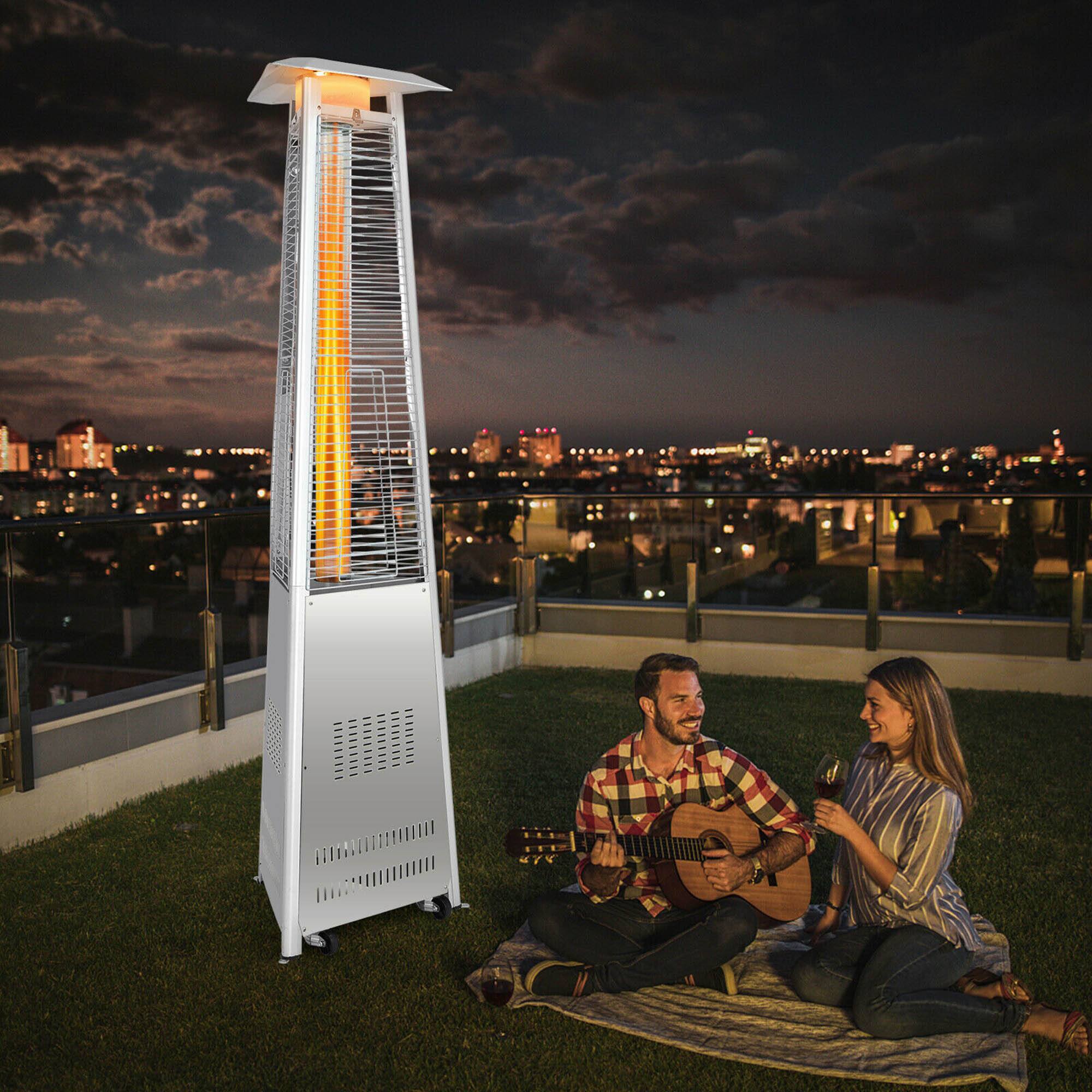 Alt View 2. Costway - Costway 42,000 BTU Stainless Steel Pyramid Patio Heater Glass Tube Flame W/ Wheels - Silver.