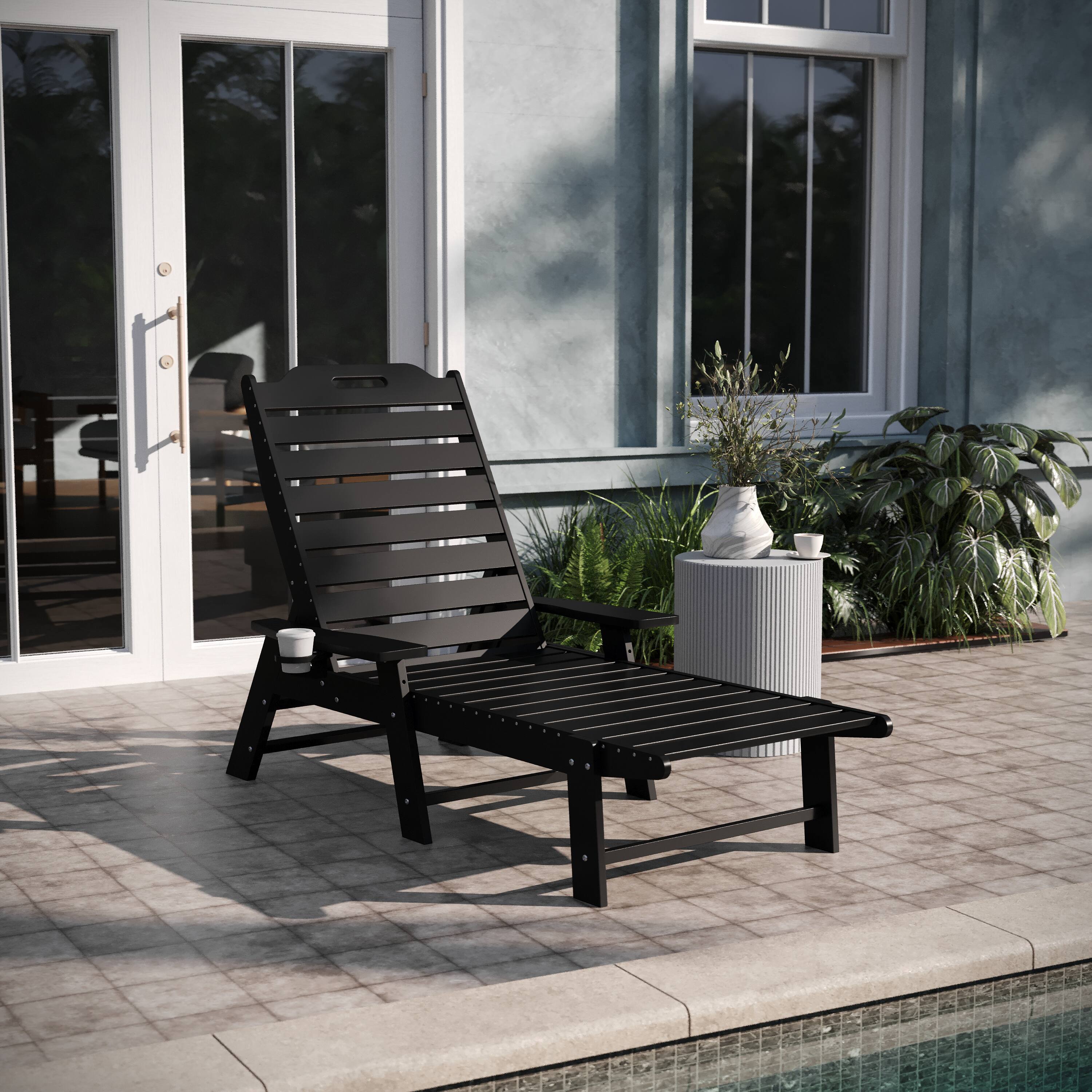 Alt View 1. Emma + Oliver - Ventura Poly Resin Adjustable Adirondack Lounger with Swivel Cup Holder for Indoor/Outdoor Use - Black.
