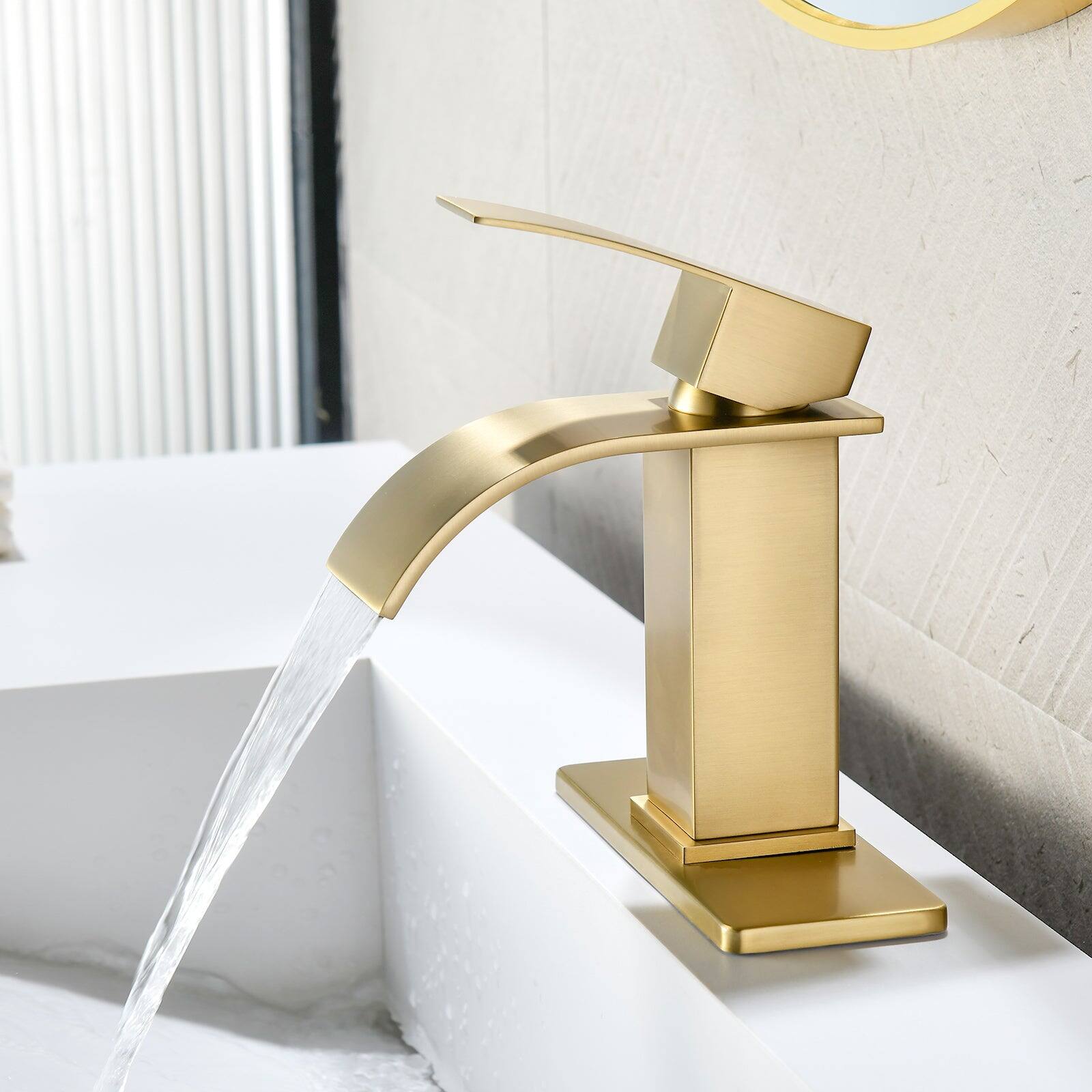 Alt View 3. Boyel Living - Brushed Gold Faucet SUS304 Waterfall Spout cUPC Cartridge 60cm Supply Line Pop Up Drain - Brushed Gold.