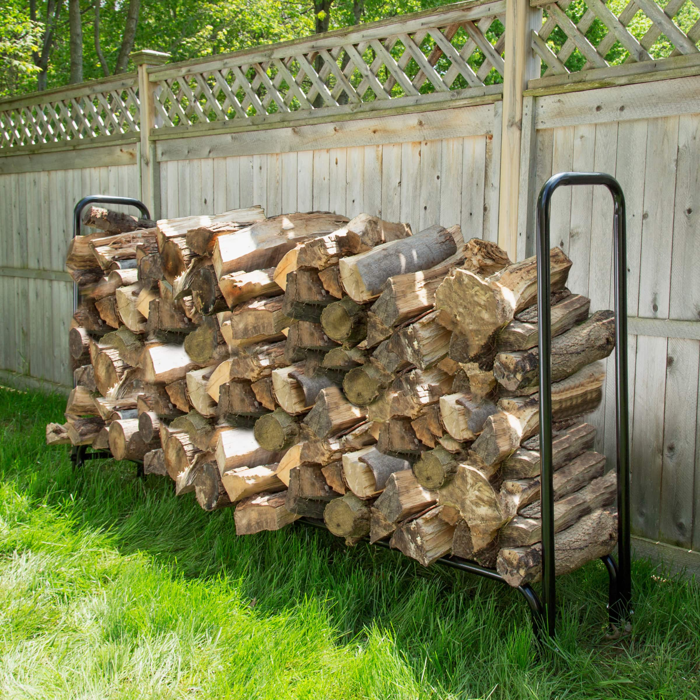 Nature Spring - 8-Foot Firewood Log Rack with Cover - Black