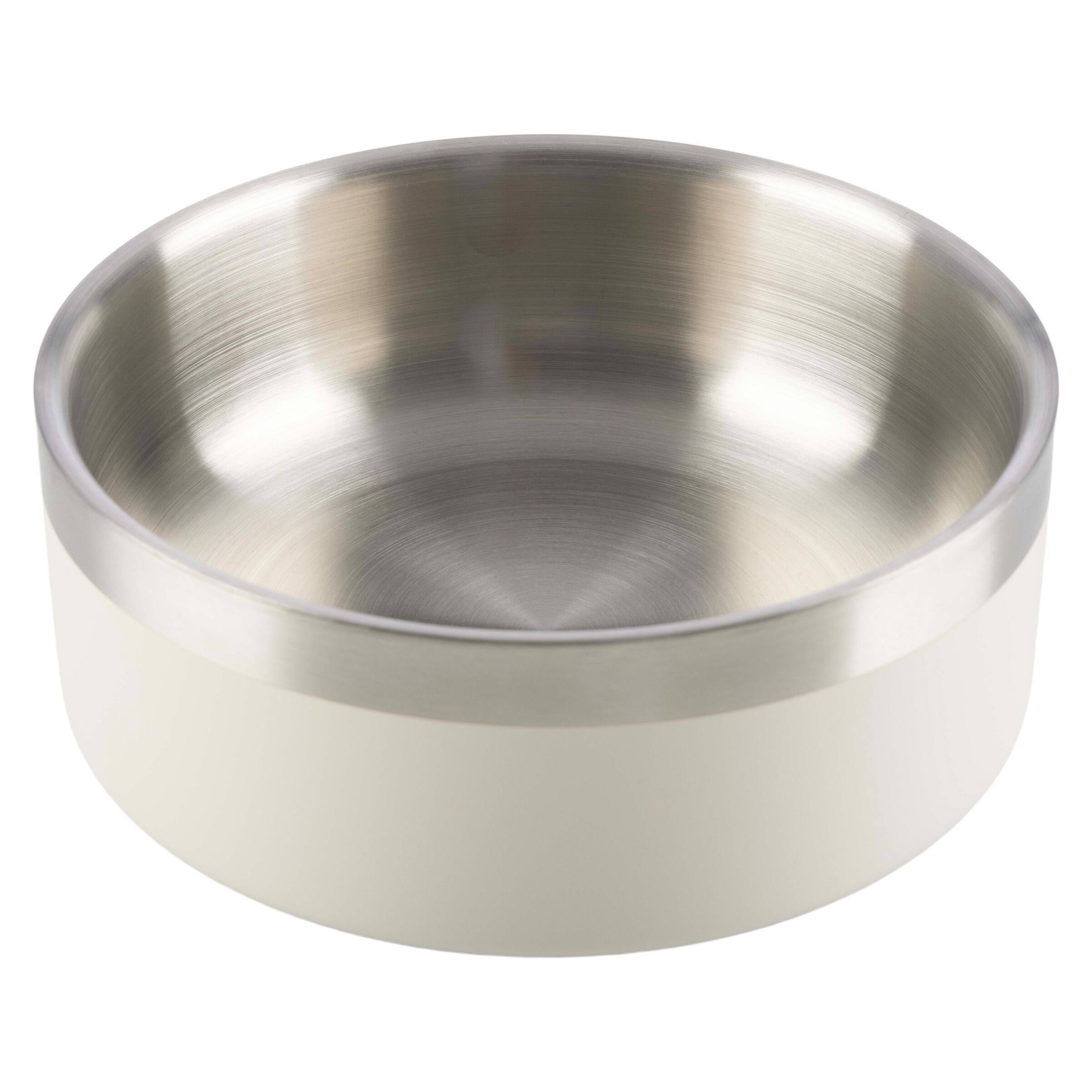 Angle. PetMaker - Set of Two 32oz Double Wall Insulated Stainless Steel Dog Bowls - Silver/Cream.