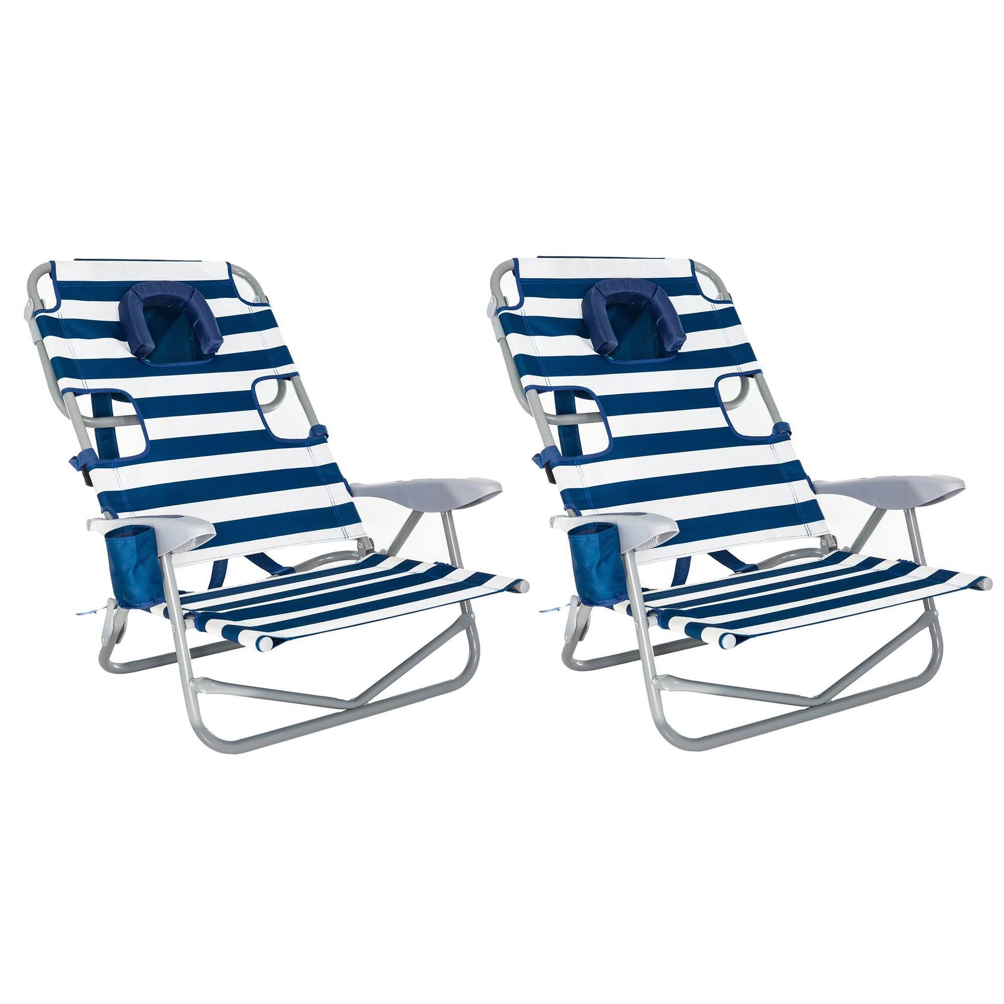 Front. Ostrich - Ostrich On-Your-Back Outdoor Lounge 5 Position Recline Beach Chair (2 Pack) - Striped.