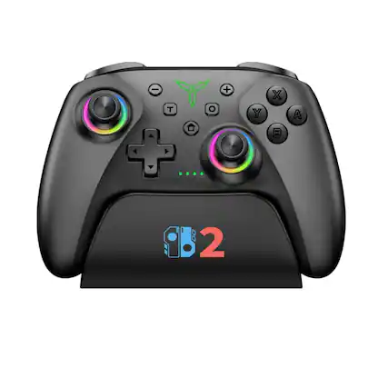 Front. Kitcheniva - Wireless Controller With Charging Dock For Nintendo Switch 2/Switch/OLED/Lite Black - Black.