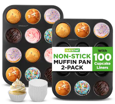 nutrichef With NON-STICK 100 MUFFIN PAN 2-PACK Cupcake Liners
