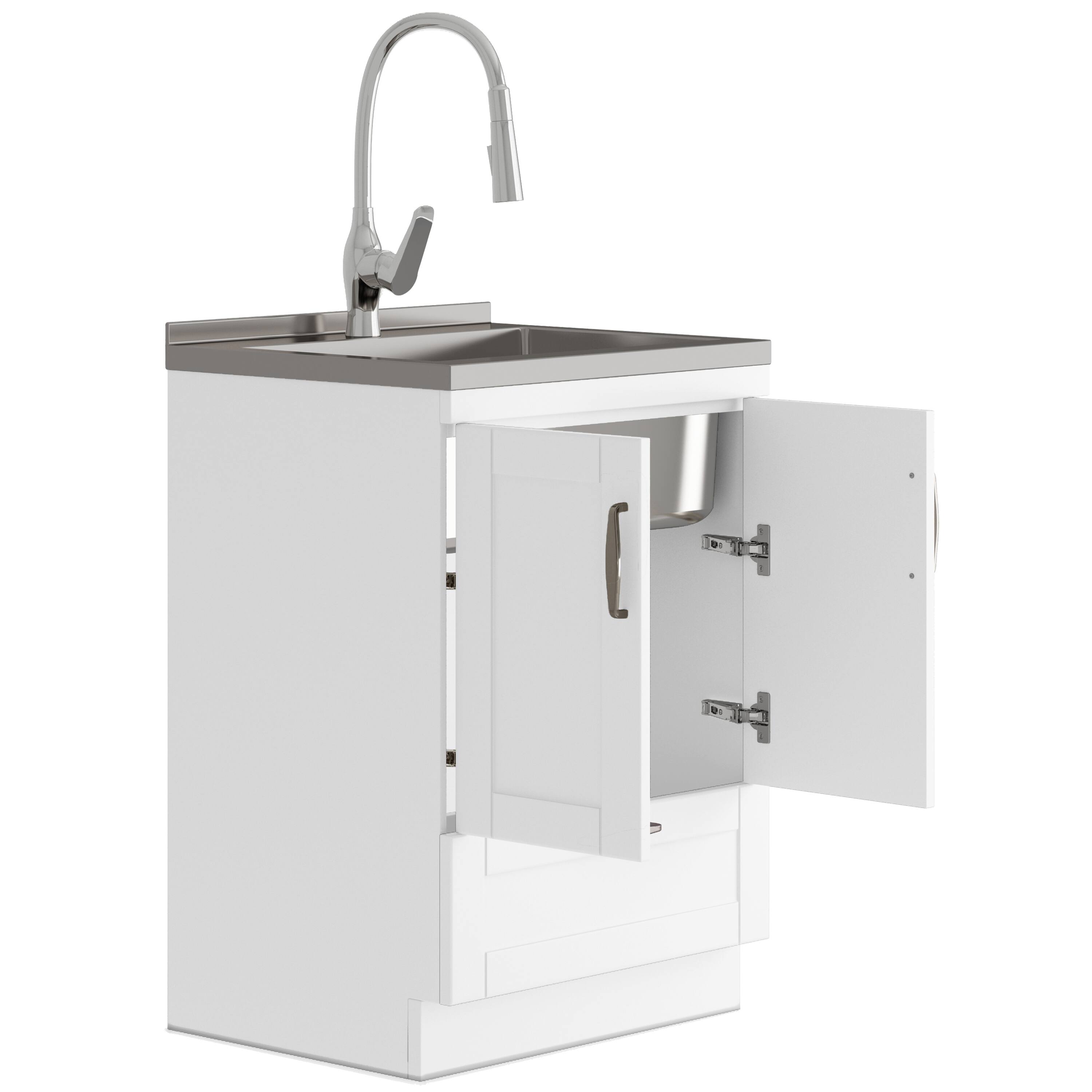 Back. Simpli Home - Reed All-In-One 24-inch Laundry Utility Sink and Cabinet - Pure White.