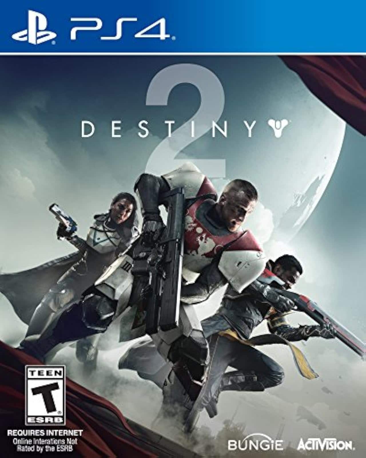 PS4  
DESTINY 2  

TEEN  
T ESRB  

REQUIRES INTERNET  
Online Interactions Not Rated by the ESRB  

BUNGIE  
ACTIVISION