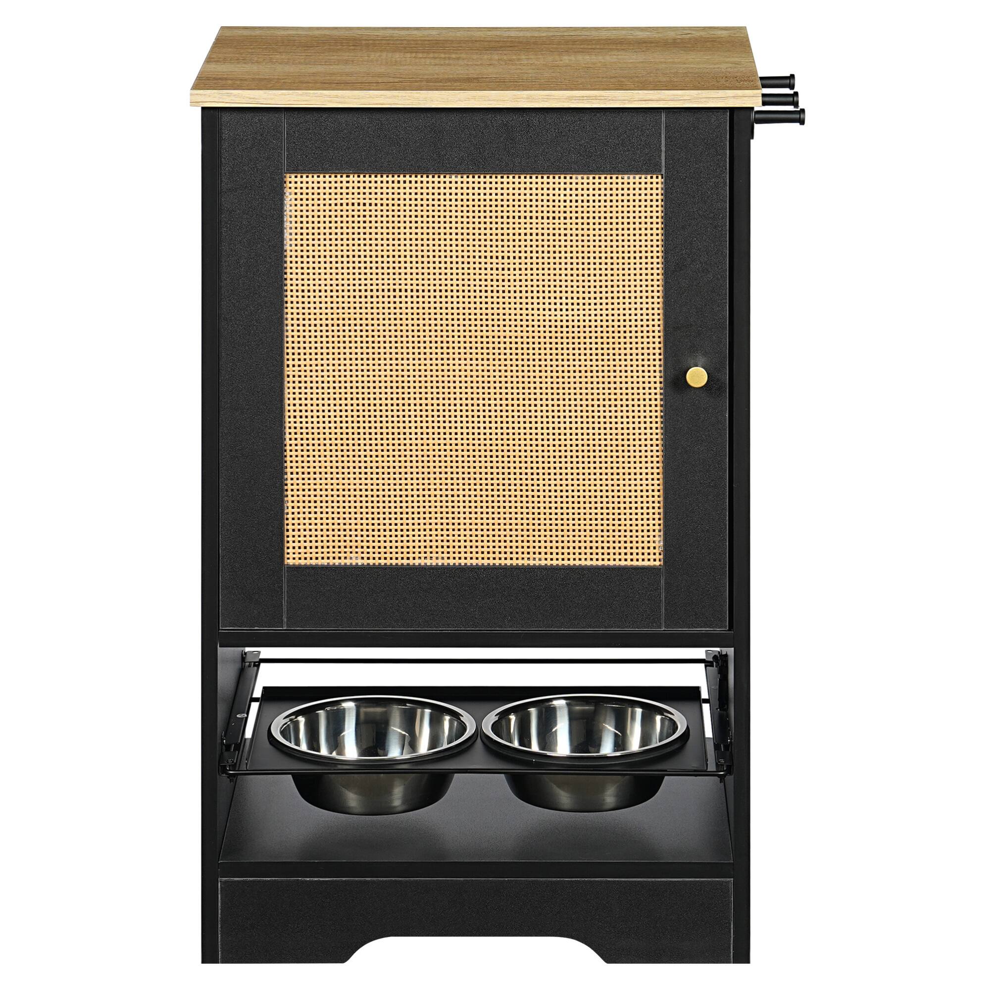 Alt View 8. ELEMENT ACE - Elevated Pet Feeding Station with Pull-Out Storage Cabinet and Stainless Steel Bowls for Organized Pet Care - Black+Vintage.