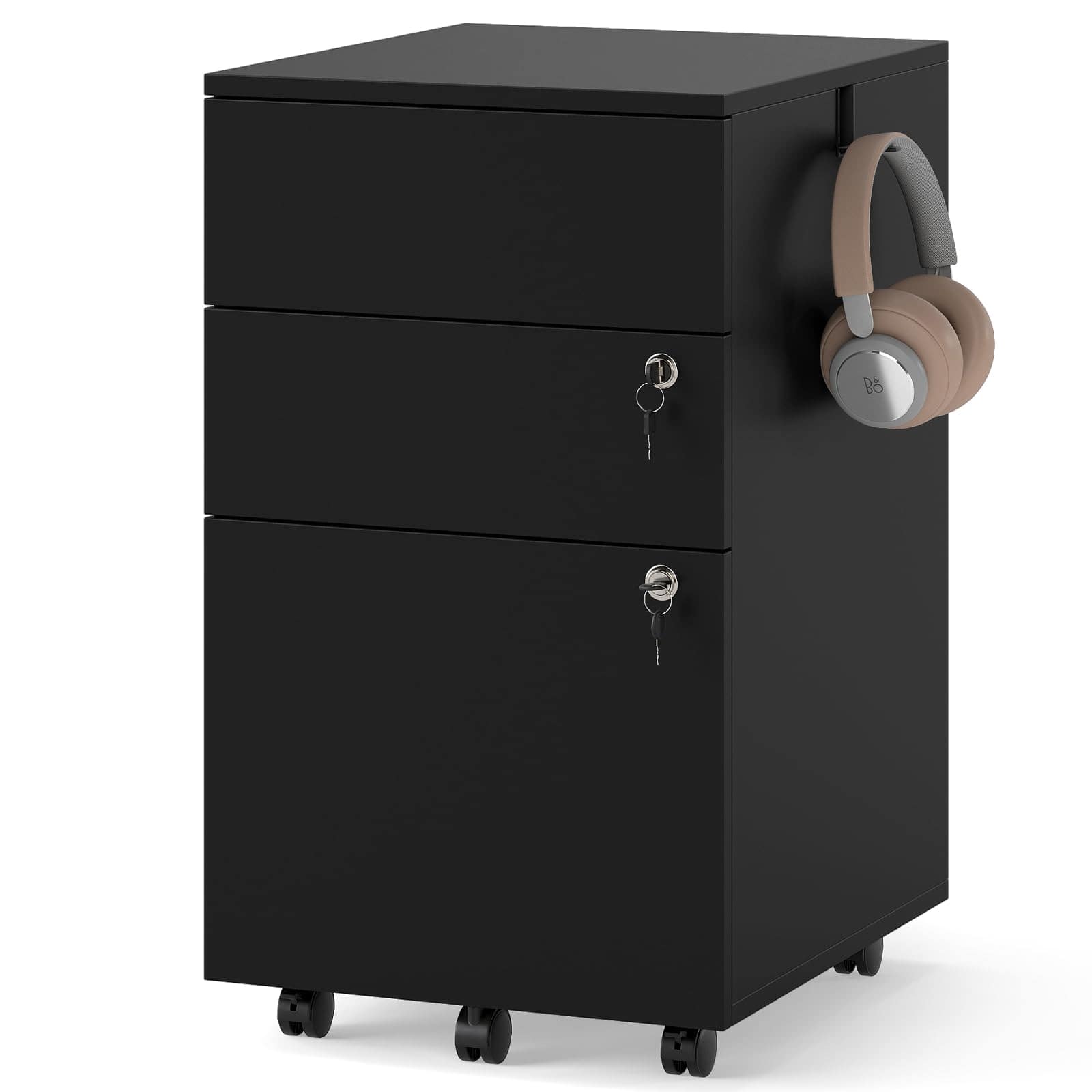 Ecooso - 3-Drawer Rolling File Cabinet with Lock and 4 Keys, Fits Letter/Legal/A4, Mobile File Organizer