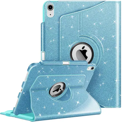 Front. Kitcheniva - Smart Rotating Case For iPad A16 11th 2025 And iPad 10th 2022 Stand Cover Glittering Blue - Glittering Blue.