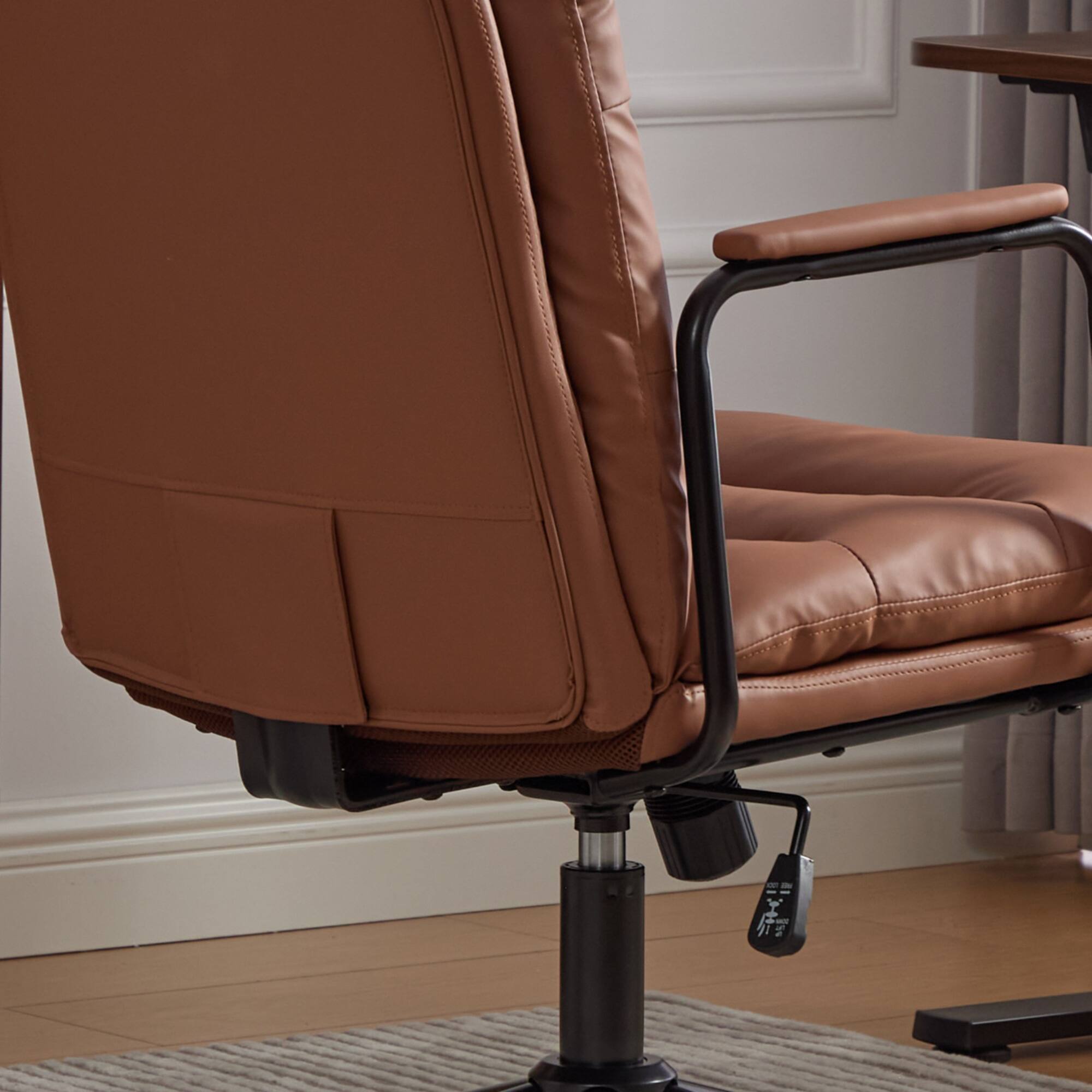 Alt View 5. Forest'nSky - Brown Office Desk Task Chair with Wheels and Arms Ergonomic PU Leather with Padded Armrest - Brown.