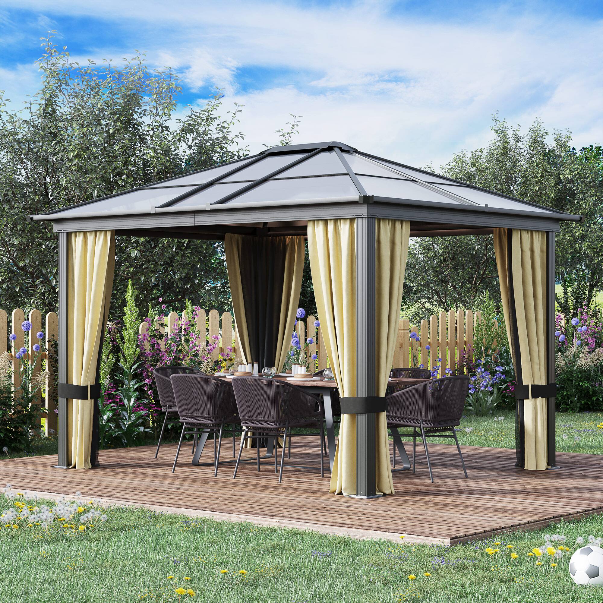 Alt View 1. Outsunny - 10' x 12' Hardtop Gazebo Canopy with Polycarbonate Roof, Aluminum Frame, Permanent Pavilion Outdoor Gazebo - Beige.