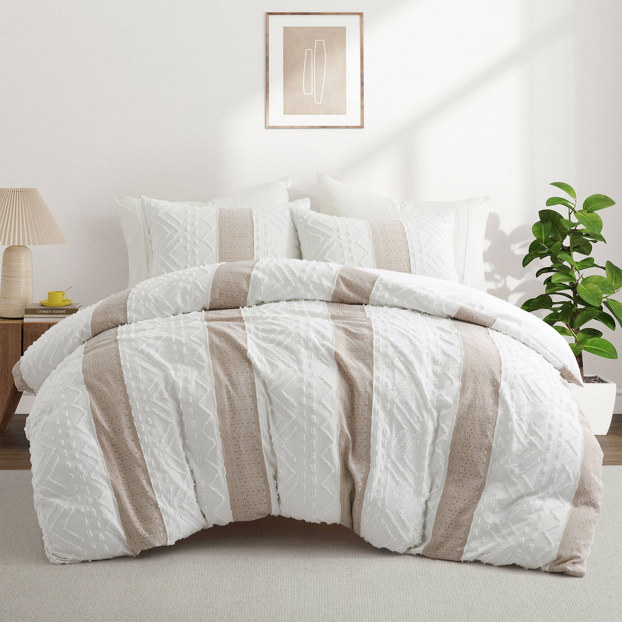 Angle. Peace Nest - Peace Nest 3-Piece Textured Stripe Geometric Oversized Stylish Duvet Cover Set, Geometric, Twin - Geometric.