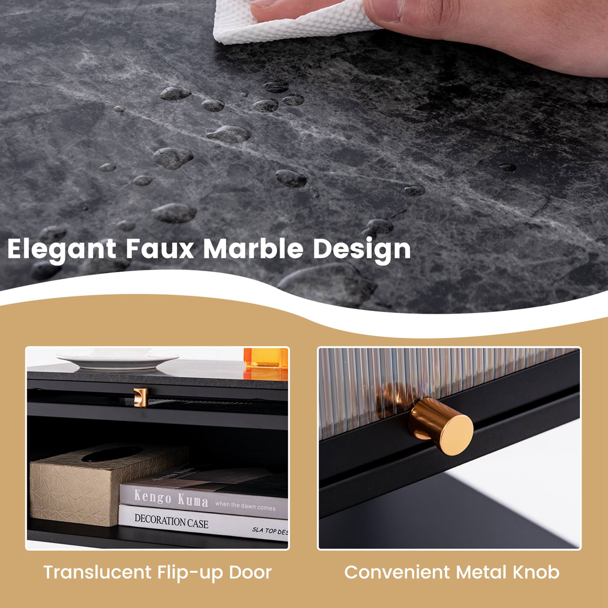 Elegant Faux Marble Design: Translucent Flip-up Door, Convenient Metal Knob