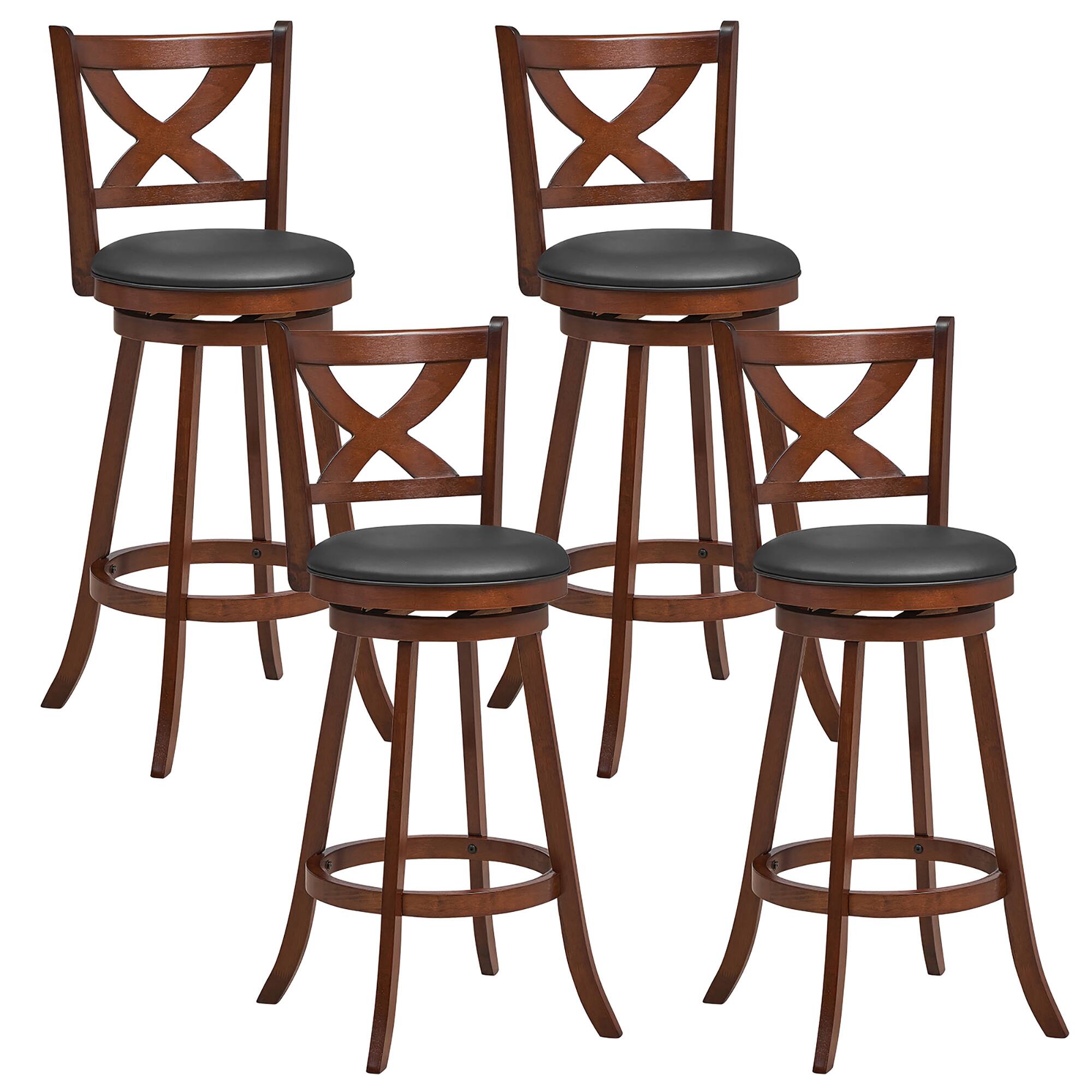 Front. Gymax - Gymax Swivel Bar Stools Set of 4 30 Inch Bar Height Chairs w/ High Backrest Espresso - Espresso, Black.
