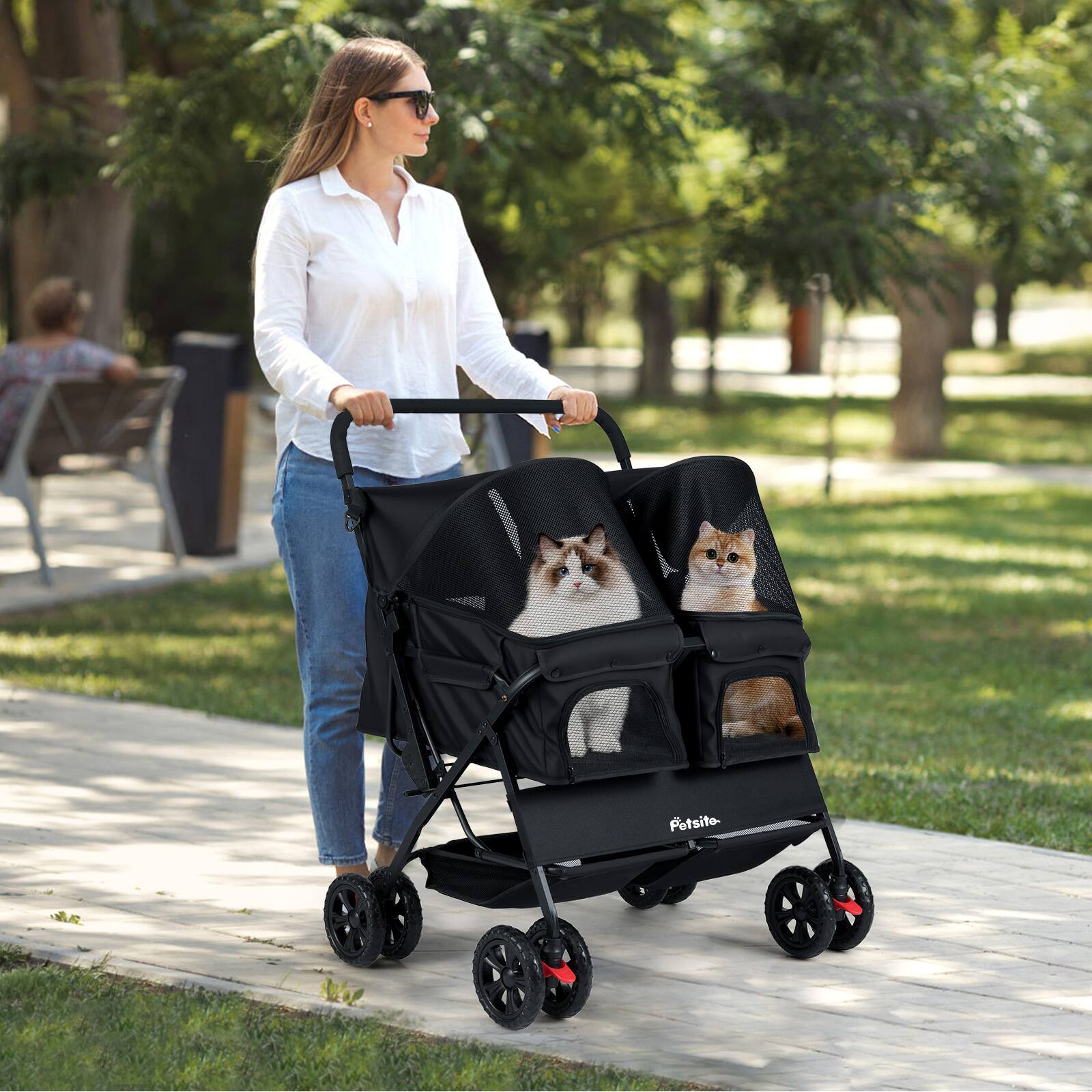 Alt View 3. Gymax - Gymax Double Pet Stroller w/ 2-seater Carrier Adjustable Sunshade Removable Pad.