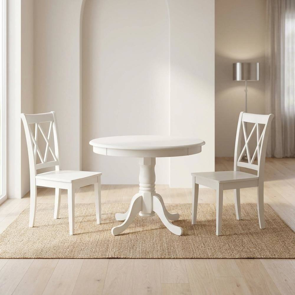 Alt View 2. FurniFact - Wood Round Kitchen Table & Chairs 3-Piece - Linen White.