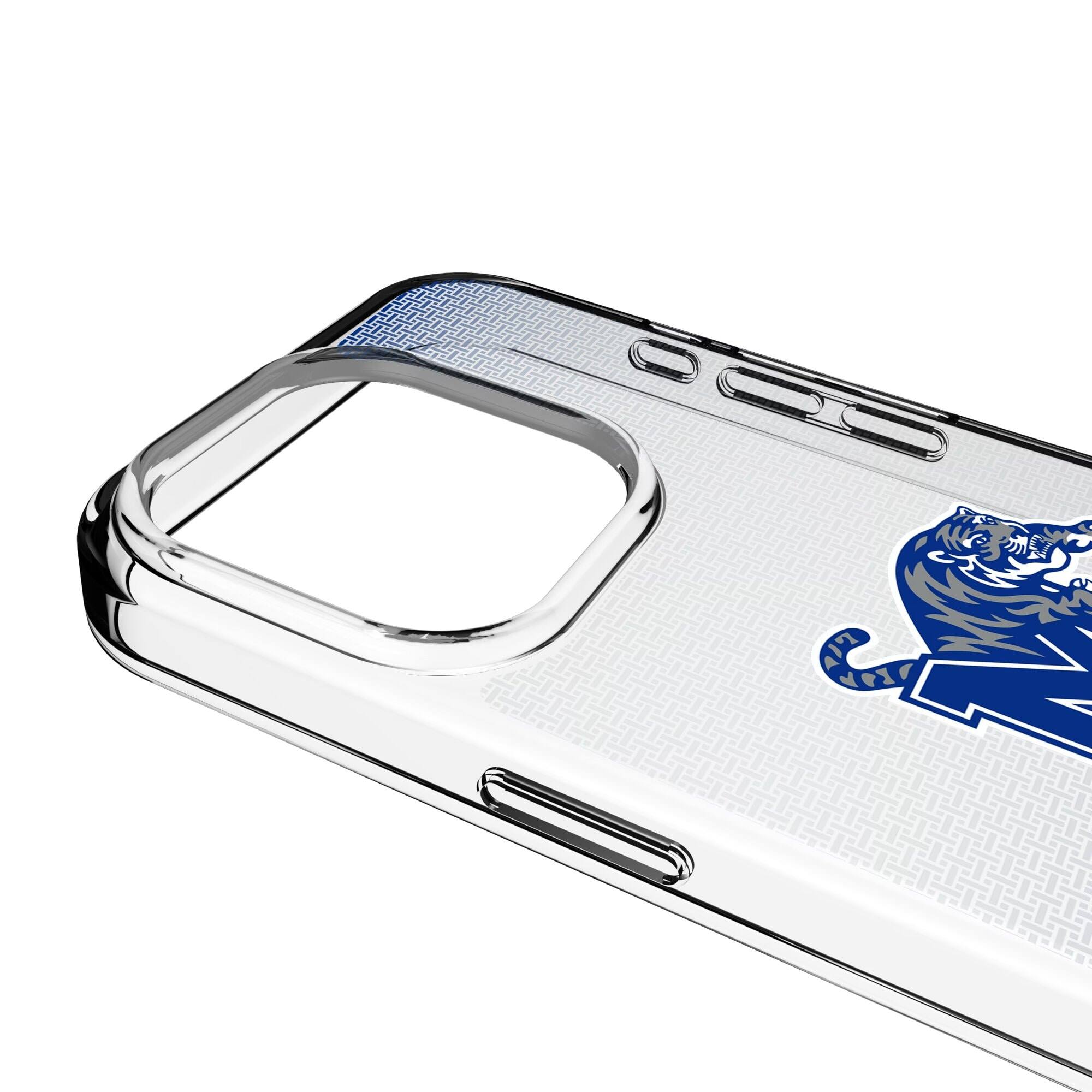 Alt View 2. Keyscaper - Memphis Tigers Linen Logo iPhone Clear Case - 13 Pro - Multicolor.