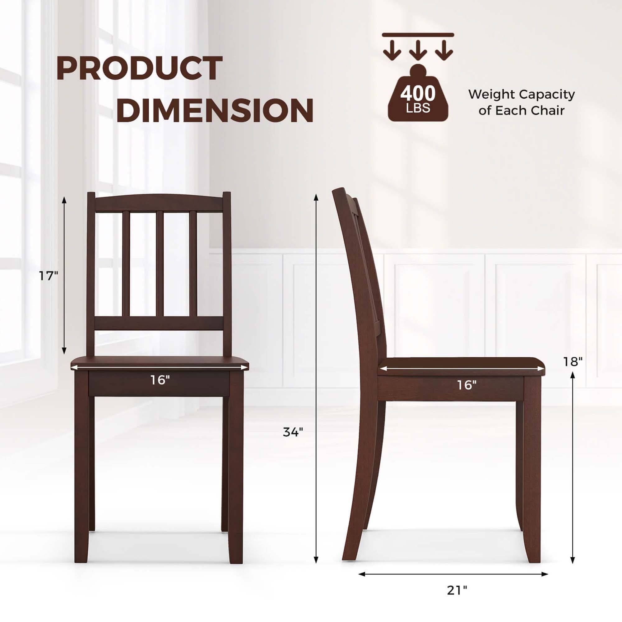 PRODUCT DIMENSION: 400 LBS WEIGHT CAPACITY OF EACH CHAIR: 17" 16" 16" 18" 34" 21"