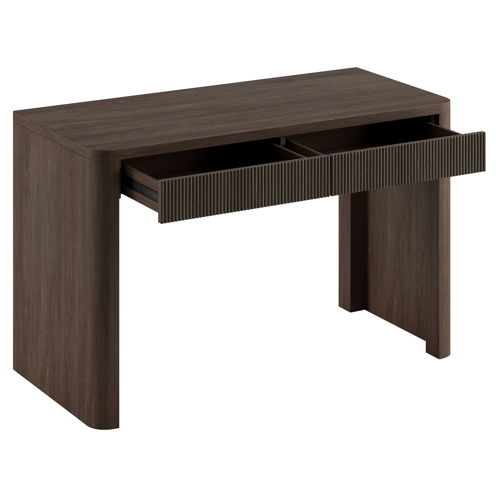 Alt View 2. Hudson&Canal - Palmera 47.5" Wide Rectangular Fluted Desk in Brown Oak - Brown.
