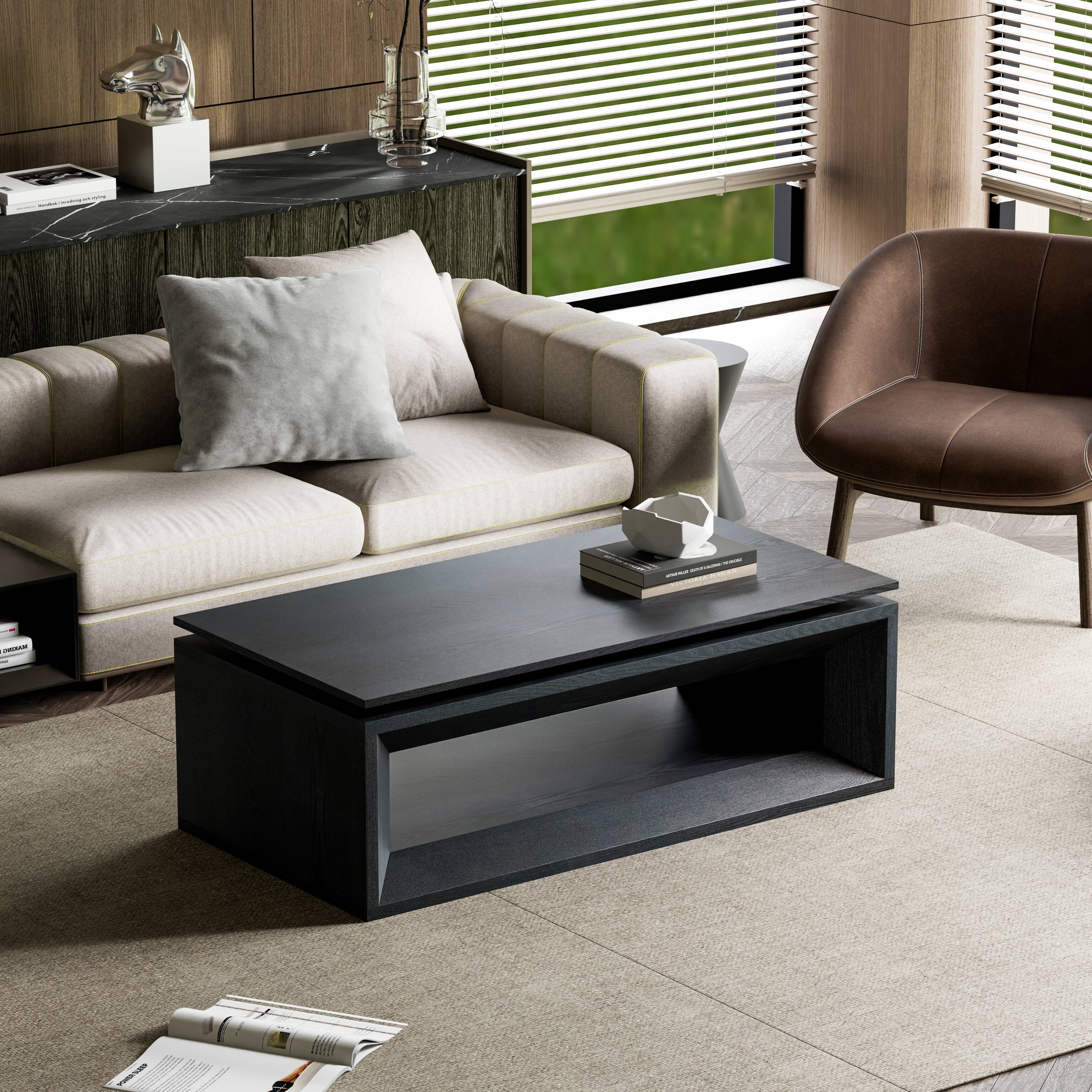 Alt View 1. Loheer - Loheer Black Lift Top Coffee Table with Storage Modern Rising Floating Tabletop Center Table - Black.