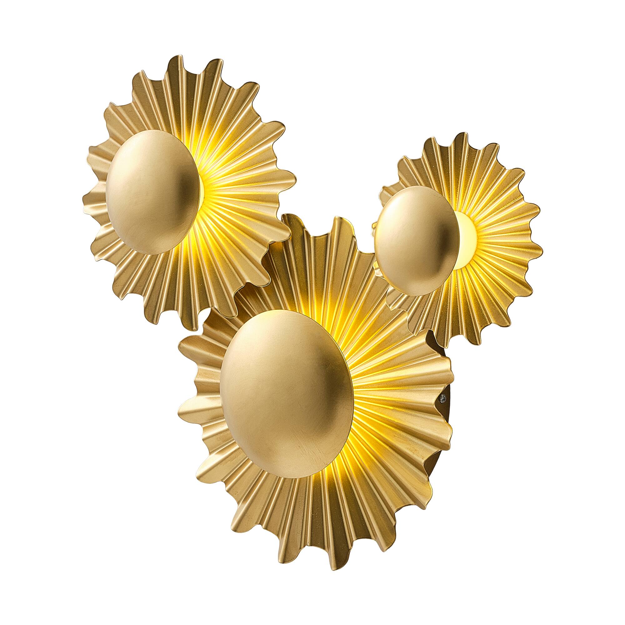 Alt View 4. Vaczon - 3-Light Integrated LED Sunburst Flush-Mounted Modern Vanity Light Fixture Wall Sconce for Bedroom and Entryway - Gold.