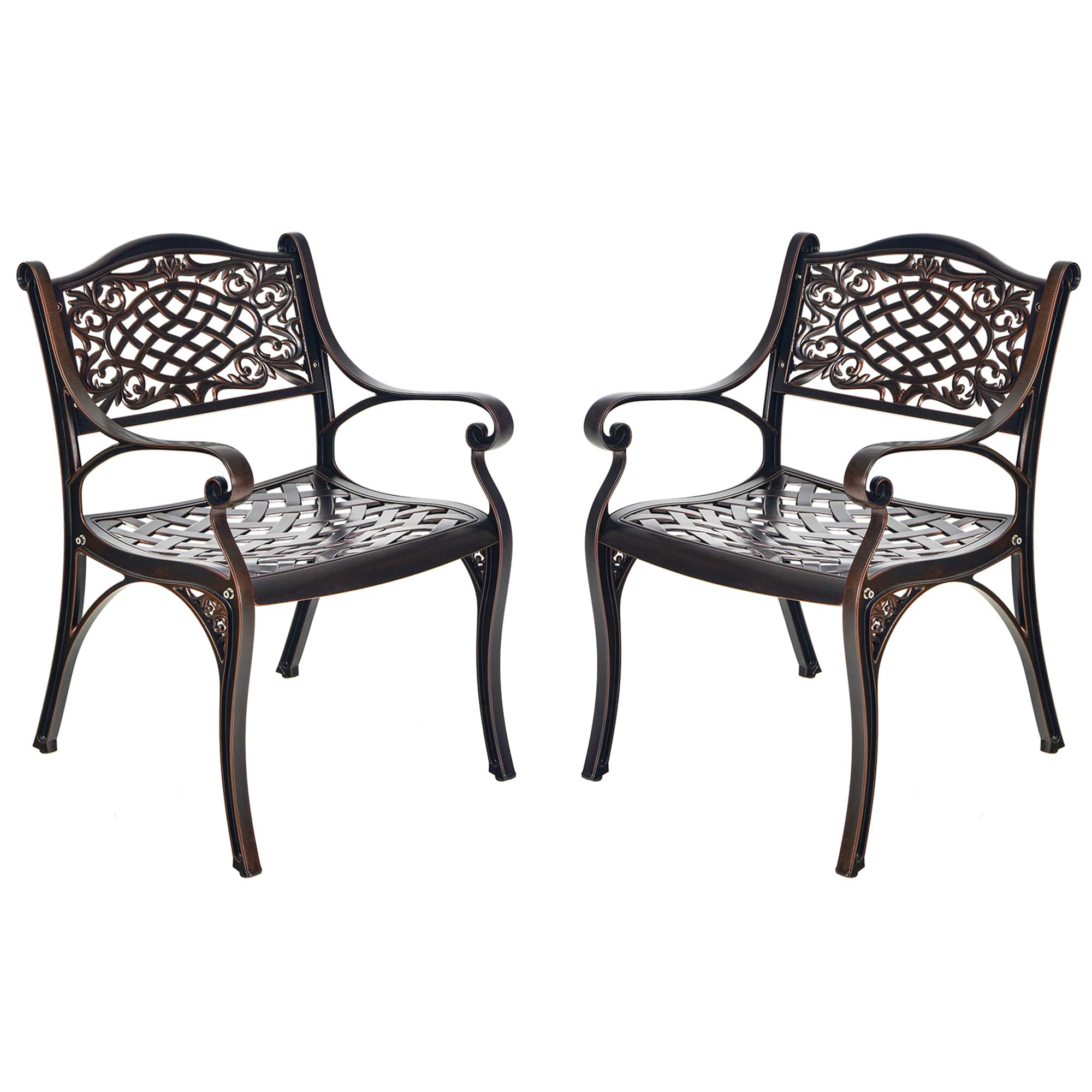 Gymax - Set of 2 Outdoor Dining Chairs Cast Aluminum Patio Bistro Chairs Armchairs - as pic