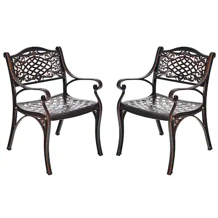 Front. Gymax - Gymax Set of 2 Outdoor Dining Chairs Cast Aluminum Patio Bistro Chairs Armchairs - as pic.