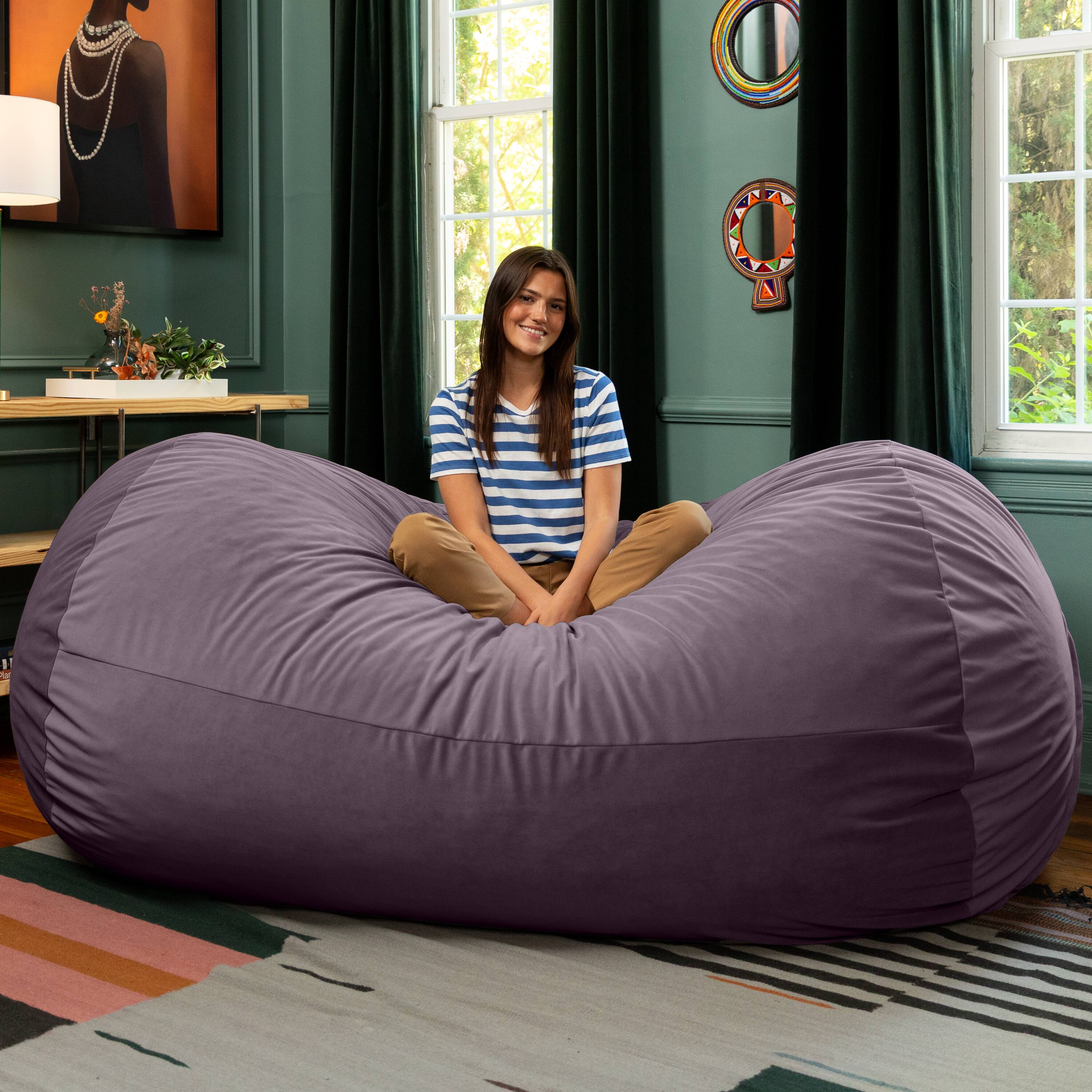 Back. Jaxx - Jaxx Grand Lounger 7 Foot Bean Bag Sofa -Lush Velvet Purple - Lush Velvet Purple.
