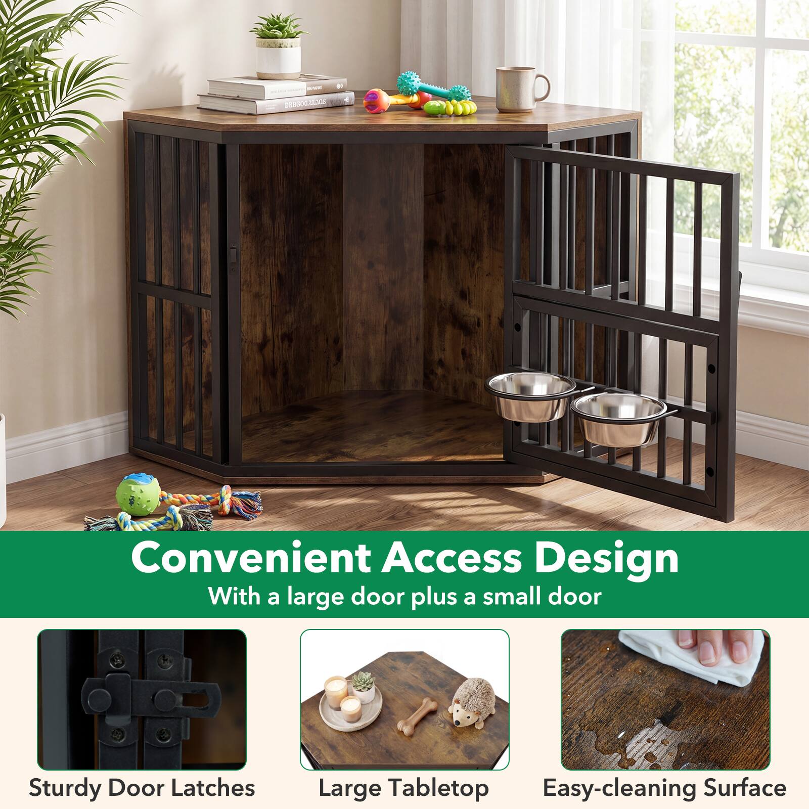 DEEBOOZLDGS

Convenient Access Design  
With a large door plus a small door

Sturdy Door Latches

Large Tabletop

Easy-cleaning Surface