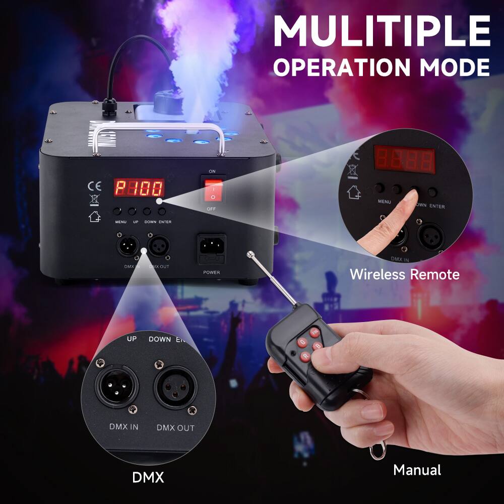 MULTIPLE OPERATION MODE

- ON/OFF
- MENU
- UP
- DOWN
- ENTER

DMX IN
DMX OUT
POWER

Wireless Remote

DMX

Manual