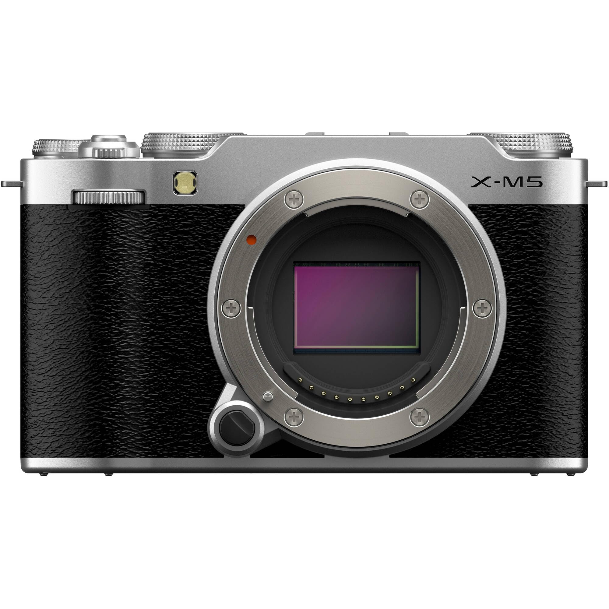 Left. Fujifilm - Fujifilm X-M5 Mirrorless Camera Body (Silver) with NP-W126S Battery, 64GB SD Card & More Additional Accessories.
