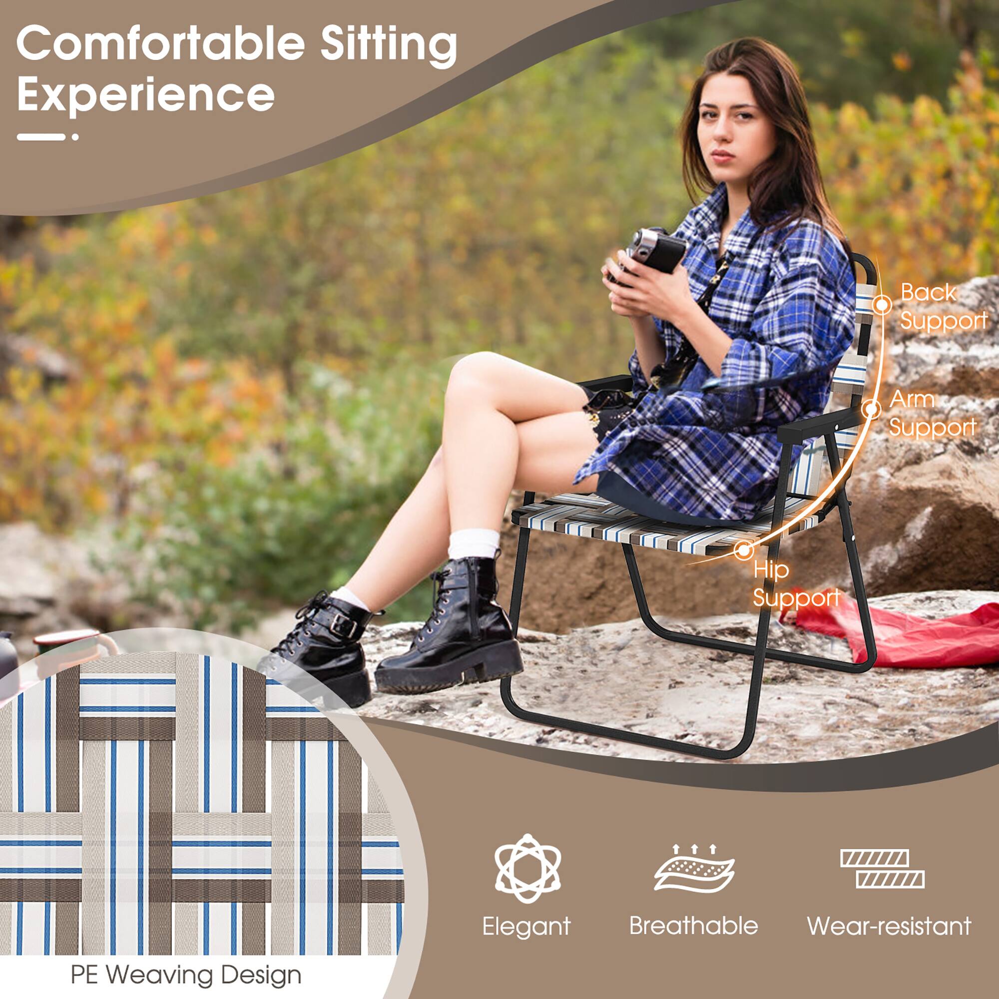 Comfortable Sitting Experience

- Back Support
- Arm Support
- Hip Support

PE Weaving Design

Elegant
Breathable
Wear-resistant