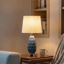 GVDV - Home 18in Table Lamp with USB A&C Ports, Touch Control 3 Way Dimmable, Wave Texture Resin Bedside Lamp,for Bedroom Blue