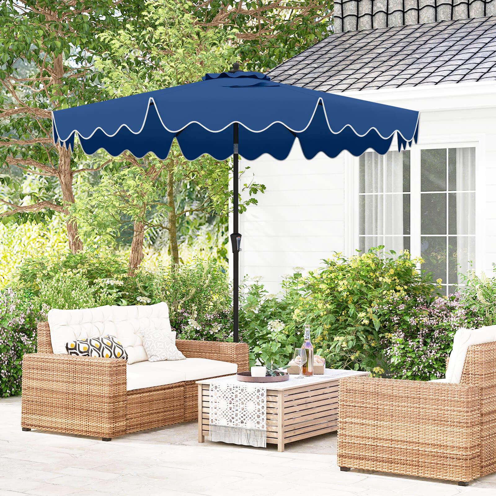 Alt View 1. Costway - Costway 9 FT Patio Umbrella 2-Tier Market Table Umbrella with Sun-Protective Canopy - Navy.