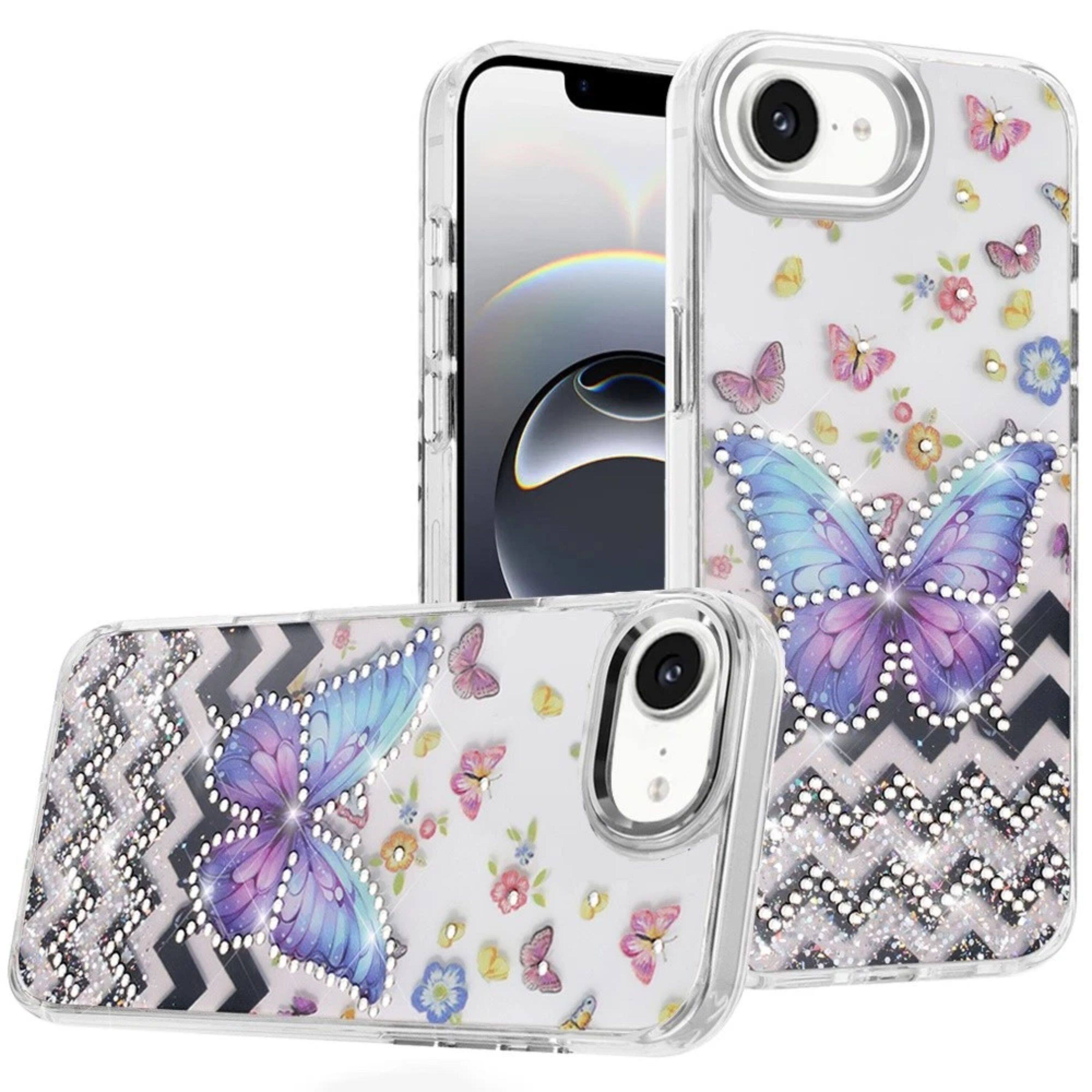 Front. Kitcheniva - Elegant Epoxy Crystal Jewel Decorative Case With Tempered Glass For iPhone 16e/17e A - Multicolor.